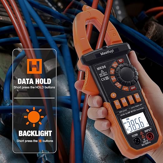 Clamp Meter Digital, AC/DC Current, Electrical Tester Digital, True RMS 4000 Counts, Auto-Ranging Measures AC/DC Voltage, Continuity, Frequency, Capacitance, Resistance, Duty-Cycle, Diodes