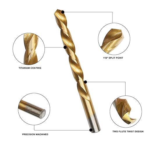 230 Pcs Drill Bit Set(1/16“-1/2”), 135° Tip Titanium Coated High Speed Steel, Twist Drill Bit Kit for Iron, Aluminum Alloy, Copper, Wood, Plastic, with Hard Storage
