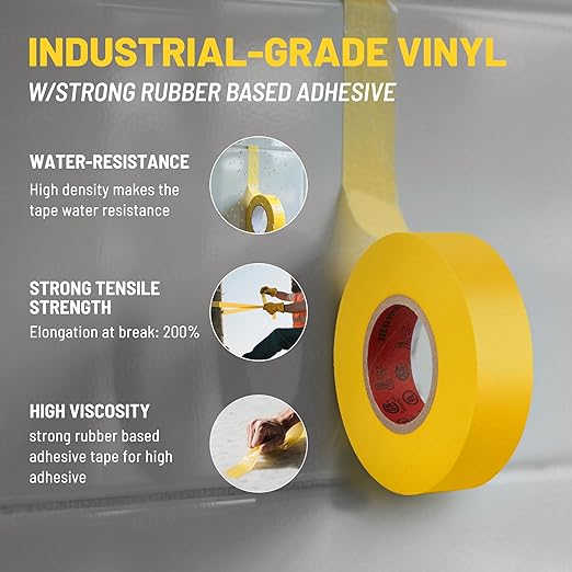 RED WOLF 10 Pack Yellow Electrical Tape 3/4 Inch x 66 Ft Industrial Grade UL/CSA Listed 7 Mil Thick Flame Retardant High Temp Waterproof Electrical PVC Tape Electric Super Vinyl Rated 600V