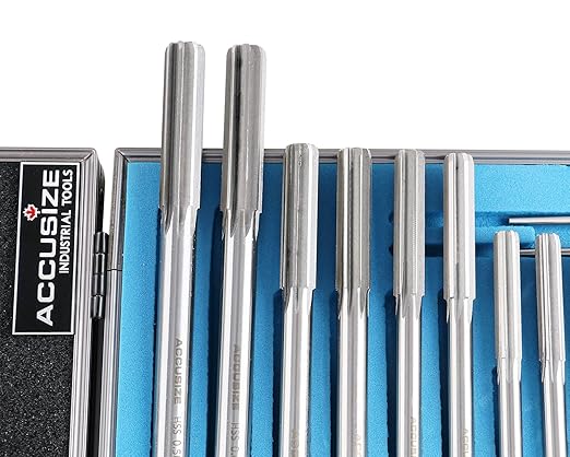 Accusize Industrial Tools Over and Under Sizes 0.1240'' Thru 0.5010'' HSS M2 Premium Chucking Reamer Set, Right Hand Cut, 14pcs/Set, 5528-SX00