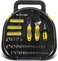 DNA MOTORING 64pcs Mechanic's Auto & Home Repair Tool Box, Screwdriver Bit Tool Set, SAE and Metric Socket Wrench Set, Yellow/Black, TOOLS-00027