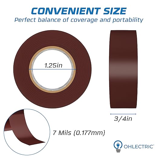 OHLECTRIC Professional Grade Vinyl Electrical Tape (10 Pack) Brown - 7 Mil Thick Flame-Retardant, Heat & Weather Resistant 3/4 Inch x 60 Feet | Ideal for Contractors & Electricians