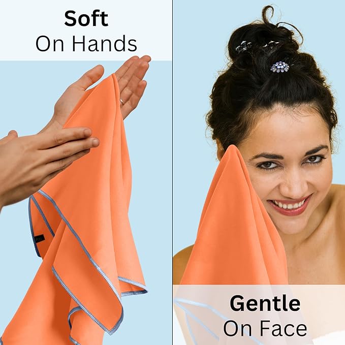 Backpacking Ultralight Quick Dry Microfiber Soft Fast Drying Hand and Face Towel Wash Cloth Camping Yoga Hiking Active Lifestyle Small (Orange, Medium)