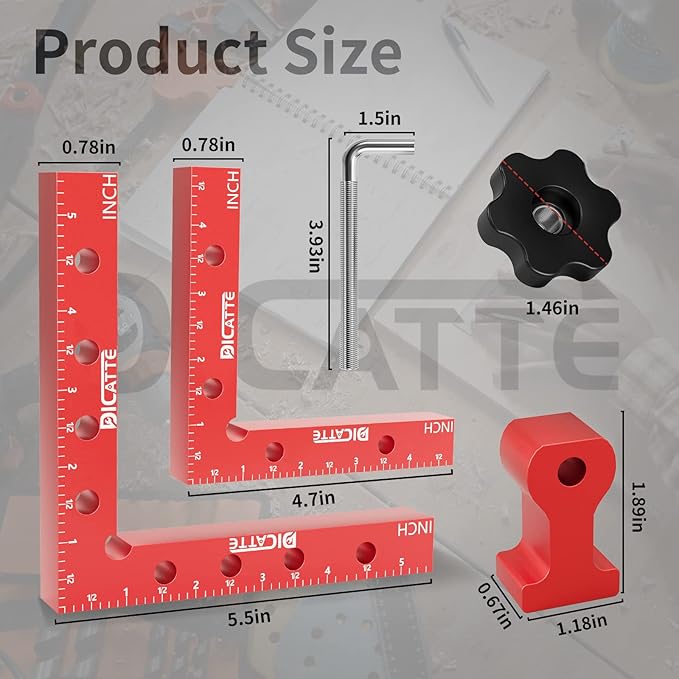 90 Degree Positioning Square Right Angle Clamp(5.5" +4.7") Aluminum Alloy Woodworking Carpenter Tool,4 Pcs Right Angle Clamps With 8 Clamps,For Picture Frame Box Cabinets Drawers