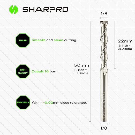 Upcut Spiral Router Bit Set 1/8 Inch Shank 1/8 Inch Cutting Dia. Solid Carbide CNC End Mill, Ideal for Wood Carving, Slot Mortise, Engraving, Grinding (5PCS)
