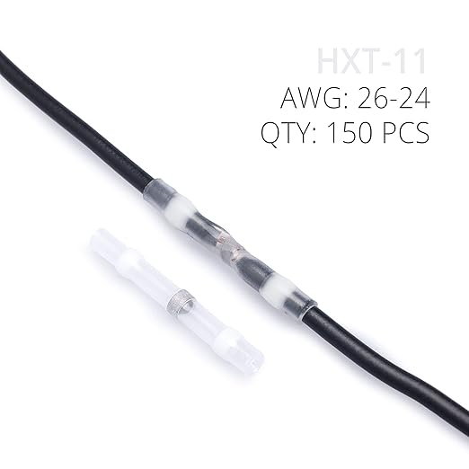Wirefy 150 Pieces Electrical Heat Shrink Solder Terminals - Waterproof Electrical Terminals - Waterproof End to End Connection - White 0.14-0.25mm²