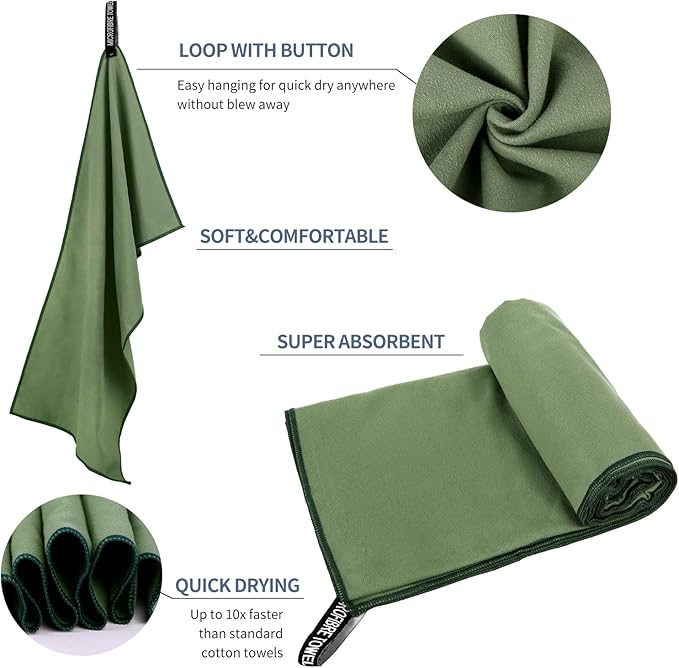 Microfiber Travel Towel, Soft Lightweight Quick Dry Towel, Super Absorbent Compact Travel & Sports & Beach Towels for Camping, Backpack, Gym, Swimming, Yoga, Hiking (L:24"×48" -Sage Green)