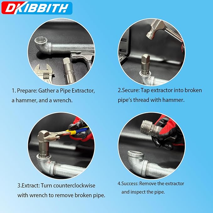 Pipe Extractor Set, 9-Piece Heavy Duty Steel Broken Pipe Extractors for Removing Damaged Threaded Pipes & Fittings from 1/8" to 1", with Durable Storage Case, Ideal Tools for Plumbers Mechanics DIY
