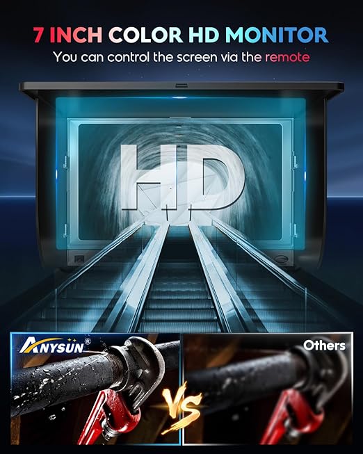 Anysun Sewer Camera Self Leveling with Distance Counter, 100Ft/30M Sewer Drain Camera with DVR Recorder, IP68 Waterproof Pipe Inspection Camera with 16GB Card, 7'' Color HD Snake Camera Borescope