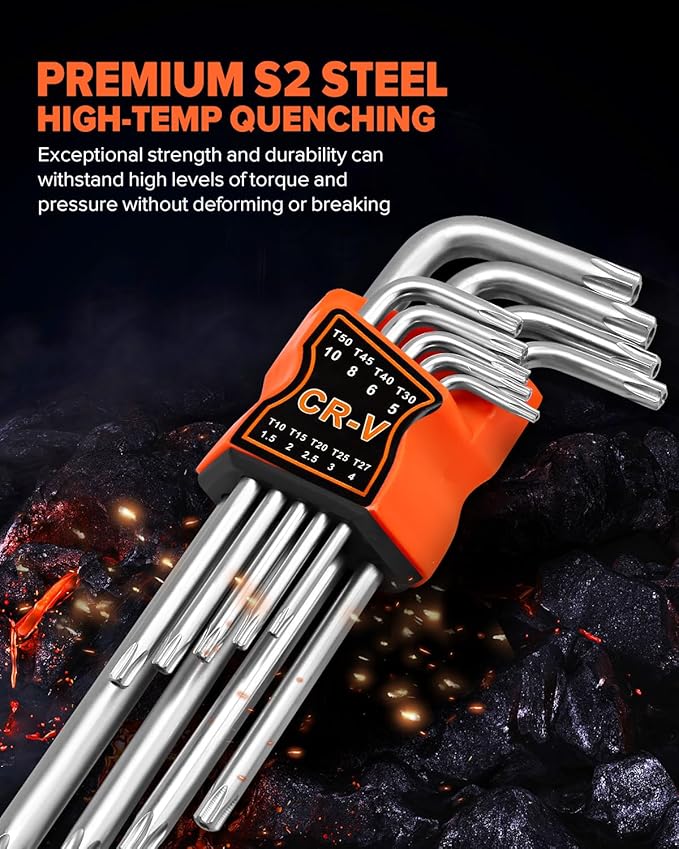 27pcs Allen Wrench Set - Long Arm SAE & Metric Torx Star Ball End Hex Key Set