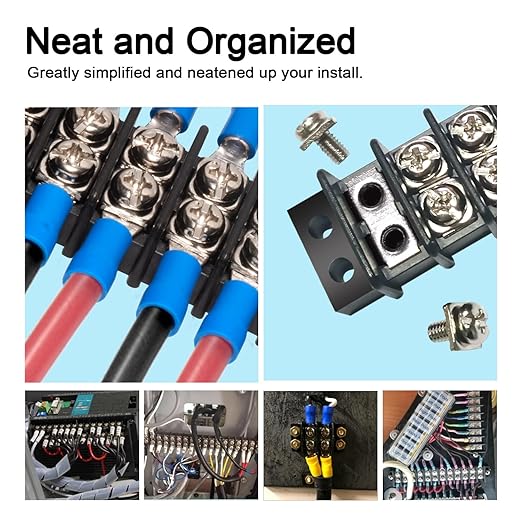 MILAPEAK Terminal Block - 2 Pack 4 Positions 200v-450v 20-30A Dual Row Screw Terminals Strip + 16 PCS Copper Wire Fork Connectors