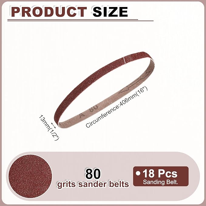 HARFINGTON 1/2 x 16 Inch Sanding Belts, 18 Pcs 80 Grits Aluminum Oxide Abrasive Belt Sander File Belt for Woodworking, Metal Polishing, Knife Sharpener