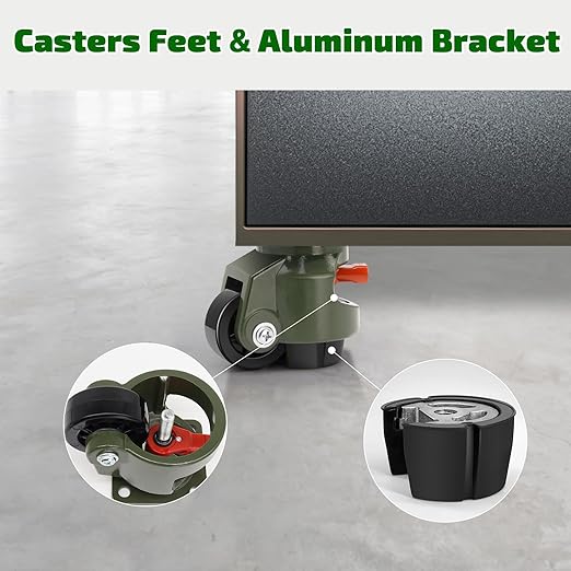 Leveling Casters Set of 4, Workbench Casters with Ratchet Arm, 3300 LBS, Green Heavy Duty Retractable Leveling Machine Casters, Nylon Wheels & Leveling Feet, Suitable for Shelves and Workbenches