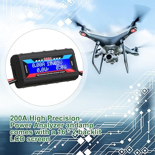 Yunsailing 2 Pcs 200A High Precision Watt Meter Power Analyzer Battery Consumption Performance Monitor Amp Meter Monitor with Backlight Digital LCD Screen for RC Solar Voltage Current Power (60V)