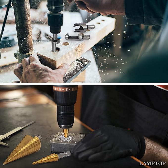 LAMPTOP 47 Pcs Woodworking Tools and Accessories, Including Countersink Drill Bit Set, Wood Plug Cutter, Step Drill Bit, Saw Blades, Drill Stop Bit Set, Long Twist Drill Bit, L-Wrench, Center Punch