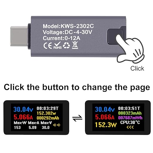 UMLIFE 2PCS 360W USB C Tester Power Meter, 4-30V 0-12A Type-C PD Tester Digital Multimeter, Power Voltage and Current Tester Meter, Power Bank Capacity Voltmeter USB Cable Charger Detector