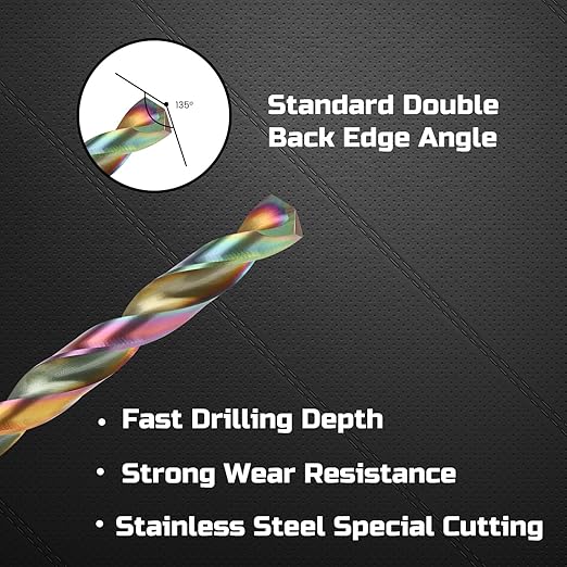 Lichamp Drill Bit Set, 21Pcs M2 HSS Cobalt Drill Bits from 1/16" to 3/8" for Metal, Cast Iron, Stainless Steel and Plastic with Durable Index Metal Storage Case, Colorful Titanium Plating