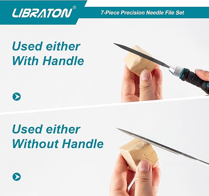 LIBRATON Needle File Set Interchangeable, Small Mini Wood Metal Files, 6PCs Steel With Handle for Precision Work, Woodworking, Plastic Carving, Craft Tool
