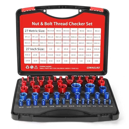 Nut and Bolt Thread Checker - 54 PCS Nut and Bolt Gauges Individually Housed in Case (27 Inch & 27 Metric) Specially Suitable for Size Check on Tricky and Narrow Area