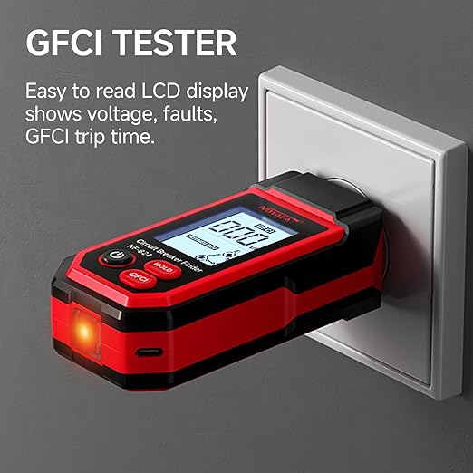 NOYAFA NF-824 Rechargeable Circuit Breaker Finder with LCD Display & GFCI Outlet Tester, 90-230V AC Circuit Breaker Finder Tool, NCV Electrical Circuit Tracer, Adjustable Sensitivity, Flashlight