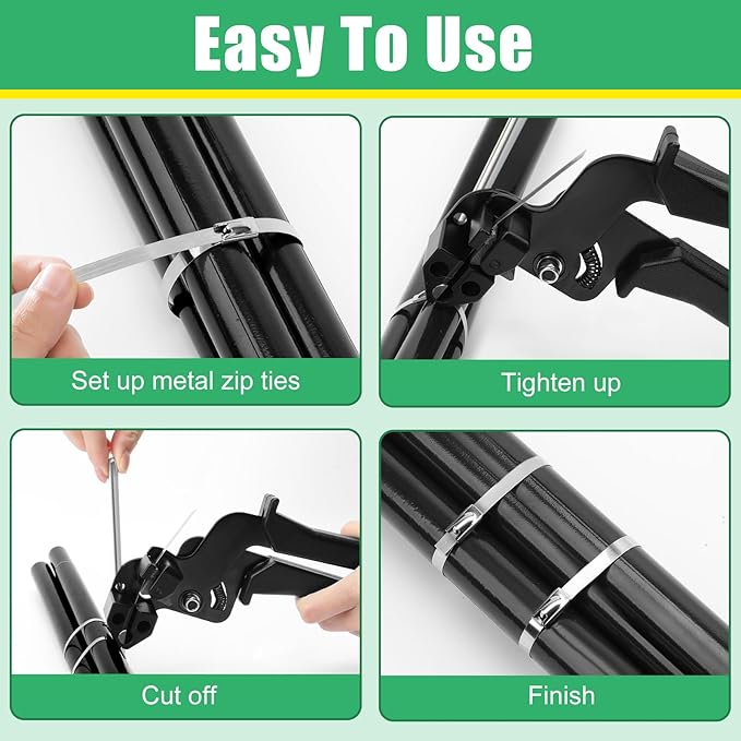 Heavy Duty Stainless Steel Cable Tie Gun Kit with 200 PCS 8.3 Inch Self-Locking Metal Zip Ties, Adjustable Tension & Cutting Tool for Garden Fence Repair, Outdoor Projects, Automotive (8.3'')