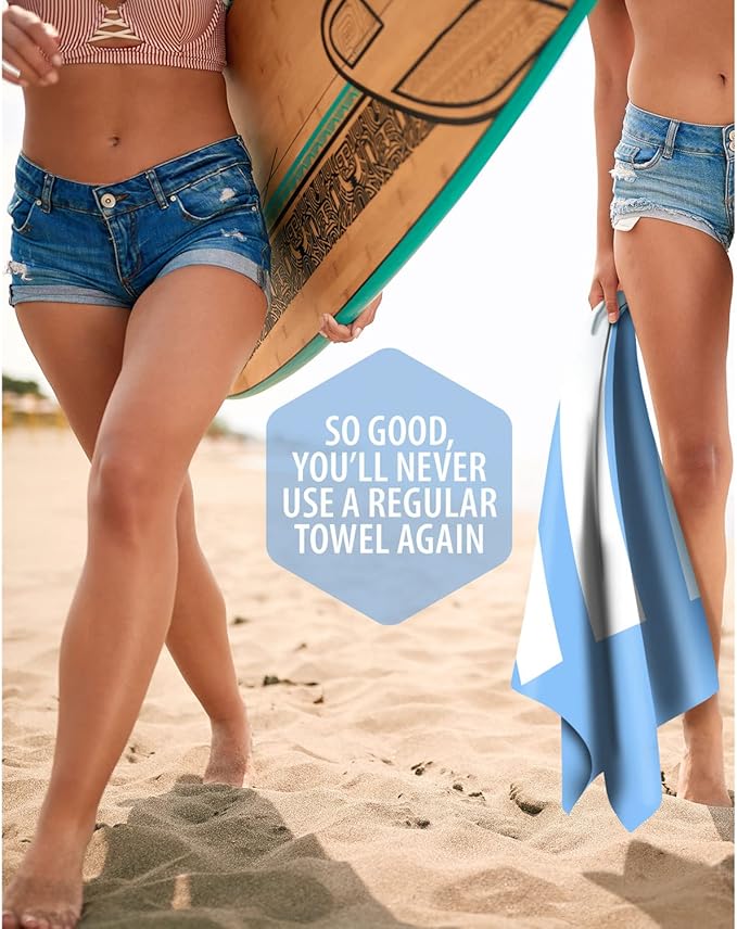 VENTURE 4TH Microfiber Beach Towel: Quick-Dry, Compact, Sand-Free, Absorbent, Sandproof and Lightweight - Perfect for Camping, Beach, and Roadtrips (Sky Blue Stripes Design | 35x78 inches)