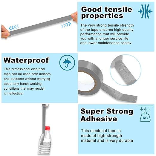 Romeda 9 Pack Electrical Tapes, Electrical Tape Water, Sun, and Oil Resistant, Electrical Tape is Suitable for Most Domestic, Commercial, and Industrial environments - Gray