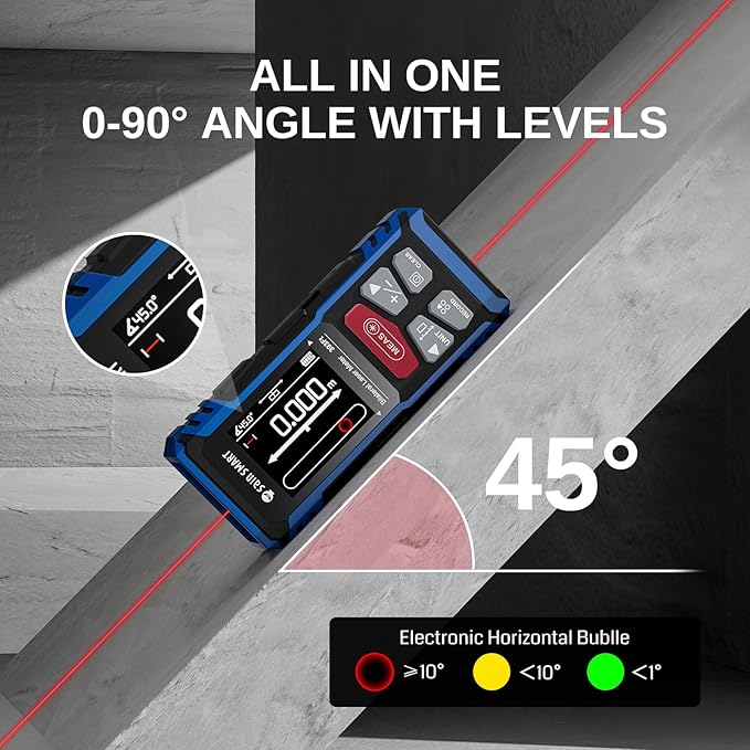SainSmart Dual Laser Measuring Tool, 393Ft/120M Red Bilateral Distance Meter with Backlit LCD, Rechargeable, Multi-Unit (Ft/in/M), Electronic Level, Length/Area/Volume/Angle Sensor/PC Data Transfer