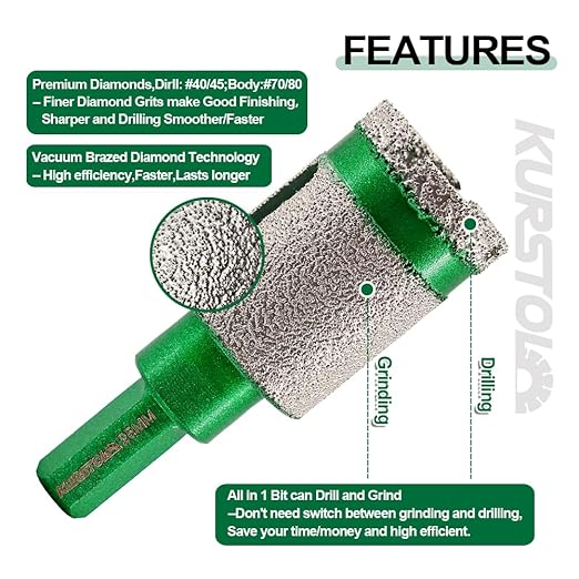 Diamond Core Drill Bit Kit - 6/8/10/25/28/32/35/45/50/65mm Triangle Shank +4/5"(20mm) Finger milling Bit Tile Hole Saws for Drilling/Enlaging Porcelain Ceramic Tile Granite Marble Stone