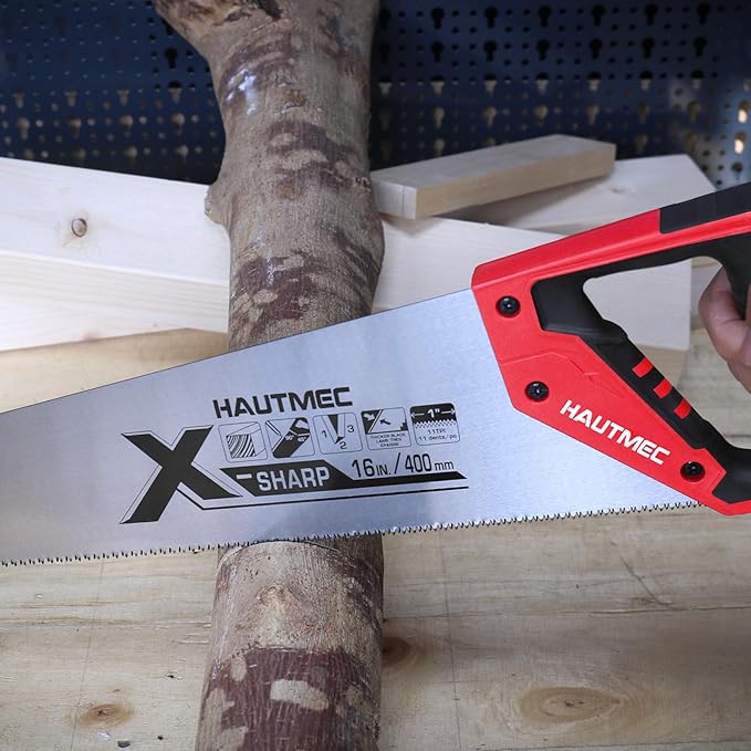 HAUTMEC 16-Inch X-Sharp Pro Hand Saw, Universal Wood Saw with 11 TPI Triple Ground Teeth & Ergonomic Handle,Multi-Purpose Handsaw for Wood, PVC, Plastic – HT0152