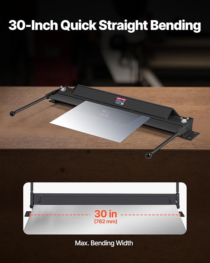 VEVOR Box and Pan Brake, 30 in Sheet Metal Bending Brake, 18-Gauge Capacity, 0-135 Degree Adjustable, Metal Bender Machine, No Wobbling, Heavy-Duty Aluminum Folder for Precise Batch Bending