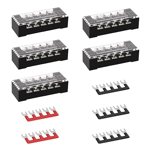 APIELE 15A Screw Terminal Block 5 Position Dual Row Covered 5 Position Pre-Insulated Terminal Barrier Strips (5PCS 15A 5P+5PCS Wiring Strips)