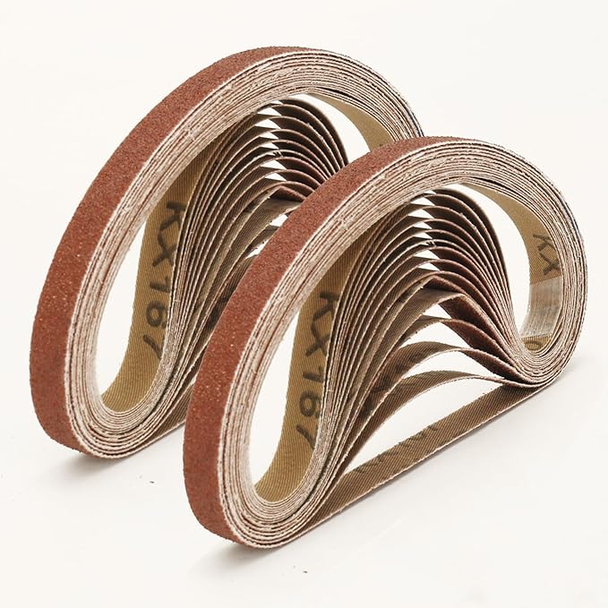 50 Pcs 1/2 x 18 Inch Hard Cloth Aluminum Oxide Sanding Belts,10 Pcs Each of 60/120/240/400/600 Grits Sanding Belt for Detailing Bandfile Sander,452 x 15 mm Sanding Belts for Mini Belt Sander.