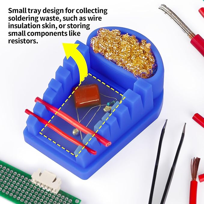 YIHUA S200 Blue Heat-Resistant Silicone Soldering Wire Holder with Brass Wool Cleaner, 6 Grooves, Storage Tray, Helping Hands Soldering Wire Welding Fixture, Compatible Diameter 32-7AWG