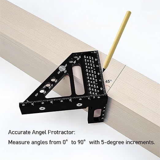 3D Aluminum Multi Functional Carpenter Square - Woodworking Square Tool and Measuring Triangle Ruler, Ideal for Angular Measurement, Drawing Right Angles & Parallel Lines in Woodwork and DIY Projects
