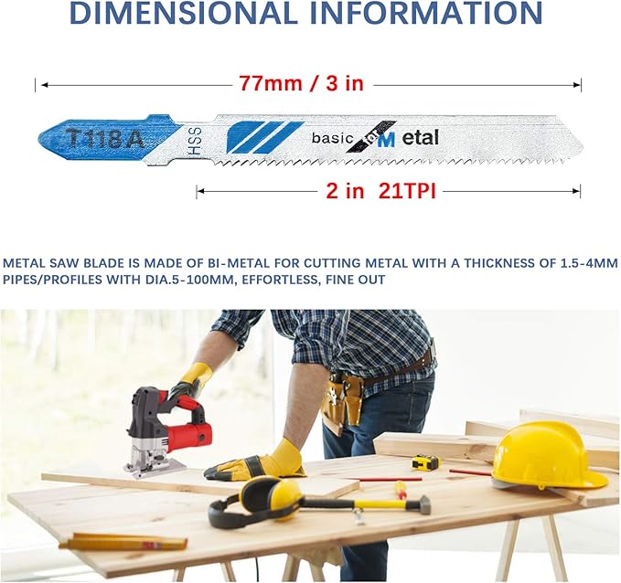 10-Piece T118A 3 Inch 21 TPI Assorted T-Shank Jig Saw Blades Set for Cutting Metal