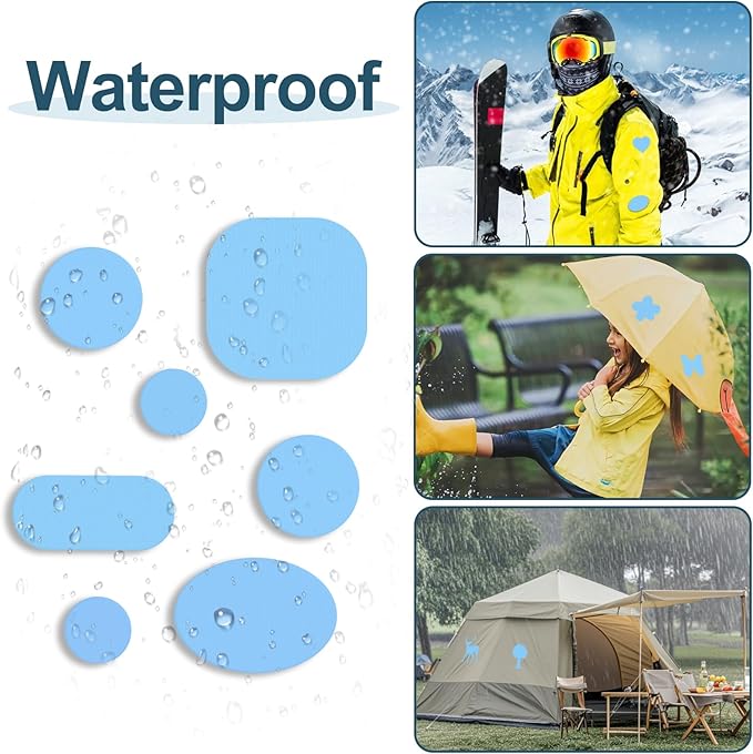 45PCS Nylon Repair Patch Self-Adhesive Pre-Cut Fabric Patch Down Jacket Repair Patches for Puffer Jackets Tenacious Tape Polyester Waterproof Lightweight Tent Repair Patch for Clothes Bag(Light Blue)
