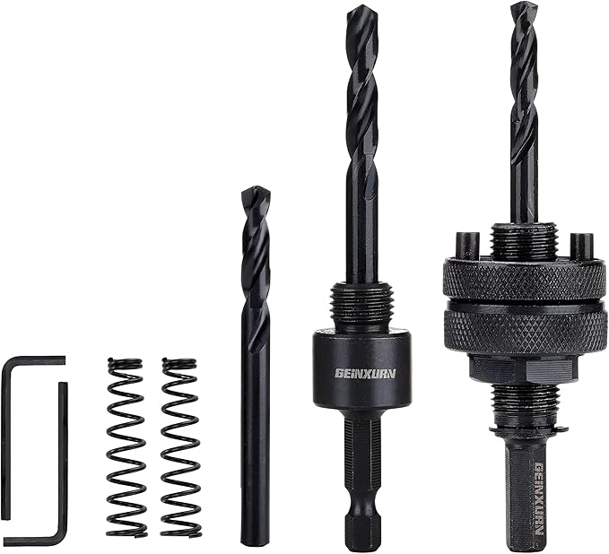 Hex Shaft Hole Saw Mandrel, 7/16-Inch and 3/8 Inch Hole Saw Arbor with 3Pcs Central Drill/2PCS Hex wrench/2Pcs Spring