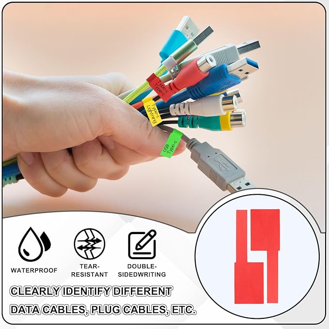 uxcell 300 Pcs Cable Labels, Waterproof Wire Cord Labels Tags, Cord Organizer Management Tags for Charger Cable Organizer Wire Markers Printer and Handwriting, Orange