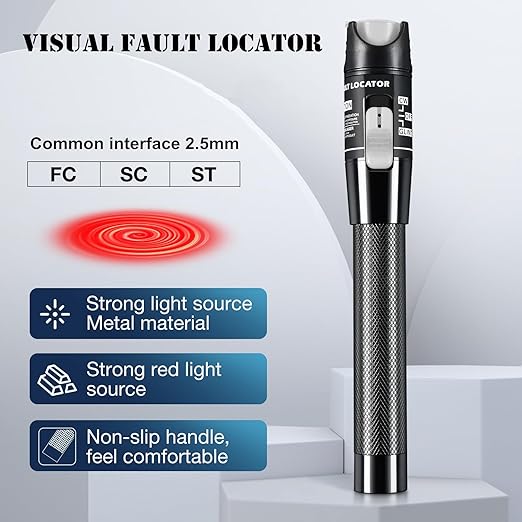 Visual Fault Locator,80-100KM Fiber Optic Cable Tester Meter, VFL Red Light Pen Light Source Testers(Black)