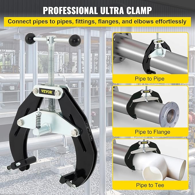 VEVOR Pipe Clamp, 2 to 6 in, High Strength Ultra Clamp with Quick Acting Screws, Steel Pipe Alignment Tool with Lightweight Design, Black