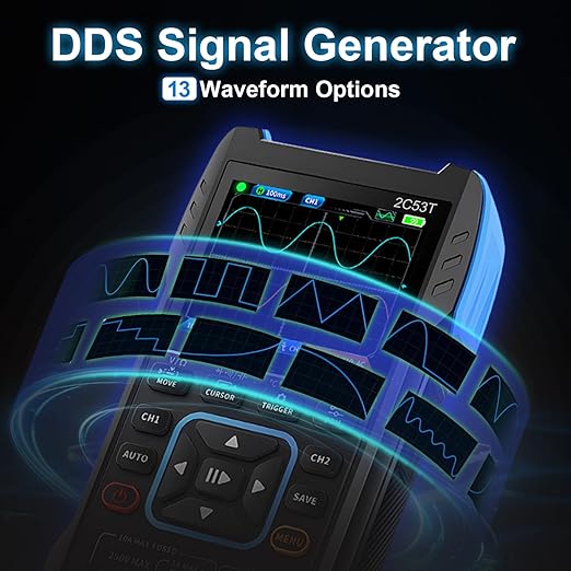 3in1 Upgrade Handheld Oscilloscope/Multimeter/DDS Generator Digital Oscilloscope with Double Channel, 250MS/s Sampling Rate, 50MHz Bandwidth, 19999 Counts, Voltage, Current, Capacitor, Resistor, Diode