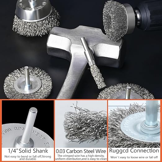 9 Pcs Wire Wheel Brush Set for Drill,Stainless Steel Wire Cup Wheel with 1/4 Inch Shank for Rust Removal, Corrosion and Scrub Surfaces