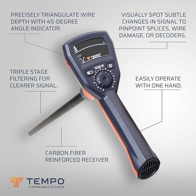 TEMPO Communications 521E Wire and Sprinkler Valve Locator Tool, Irrigation Underground Wire Locator, Buried Wire Locator (2025 Model)