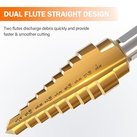 KENDO Step Drill Bit Set, Double Cutting Blades High Speed Steel Step Drill Bits for Metal, Wood Hole Drilling, Plastic, Total 28 Step Sizes Taper Drill bit Set, DIY Lovers with Bag, 3 Pieces