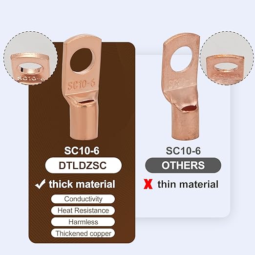 Thick Copper Electric Wire Lugs,20Pcs Bare Copper Gauge 8Awg-1/4(M6) Ring Heavy Duty Battery Cable Lugs Ends Ring Terminals Connectors with 20Pcs 3:1 Heat Shrink Tubing Assortment Kit
