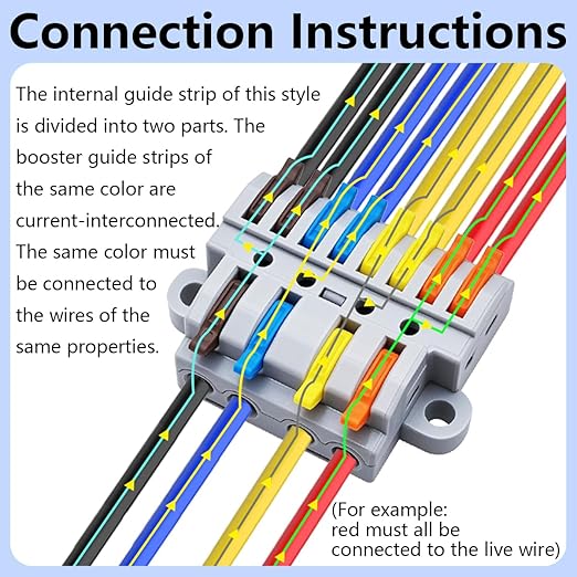 4-in-8-out Lever Terminal Block Kit, Quad Input to Eight Output Splicing Connectors, DIN Rail/Screw Fix, 28-12AWG Conductor, 6 Pack with Mounting Hardware