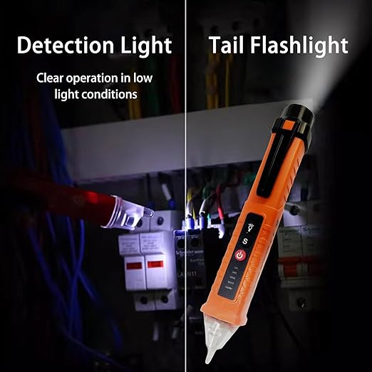Voltage Tester, Non-Contact Voltage Detector, Electrical Tester, 3 Ranges AC 12V/48V/70V-1000V, Live/Null Wire Tester with Buzzer Alarm and Flashlight, Wire Breakpoint Finder - Orange