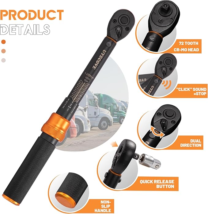 1/4-Inch Drive Click Torque Wrench Set, 33Pcs Bike Torque Wrench (1-25 N.M/10-222.5IN.LB), Bike Torque Wrench Set with Extension Bar for Bicycle Maintenance
