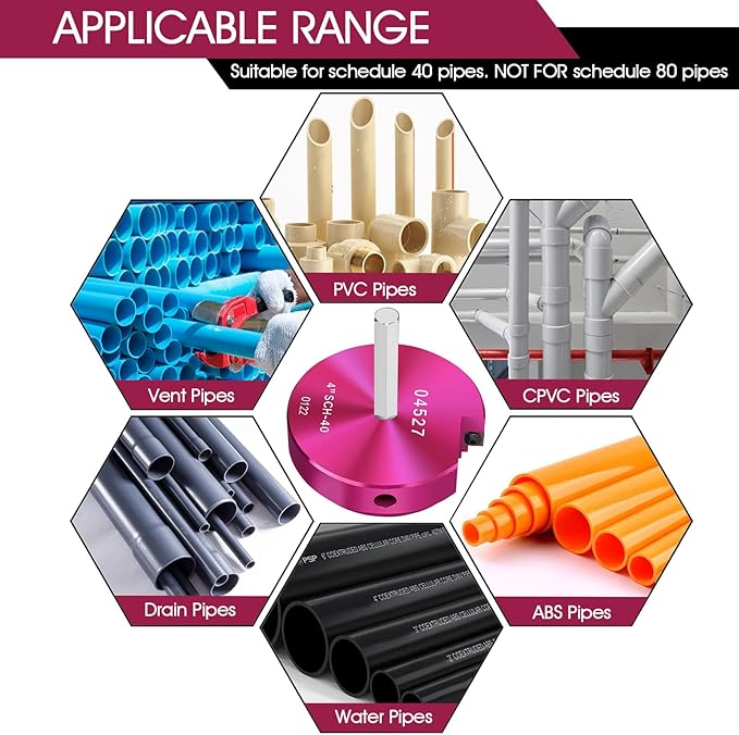 PVC Pipe Reamer for 4 Inch ID Pipes, PVC Fitting Saver with 3/8-Inch Hex Shaft,Socket Saver Plastic Pipe Fitting Reamer Tool for Plumbing Sch.40 CPVC ABS Socket Hub Coupling Removing,Fit 1/2" Drills